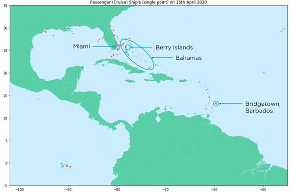 Cruise Ship Locations (Caribbean): 15 April 2020