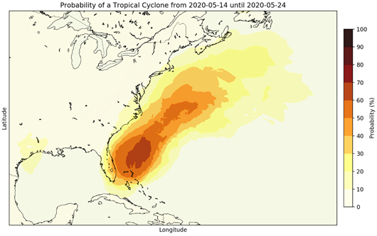Probability of a Tropical Cyclone from 14 – 24 May 2020.
